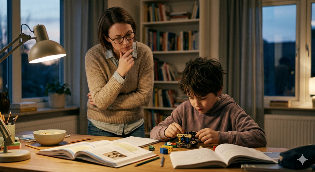 Mother motivating a Child to Study
